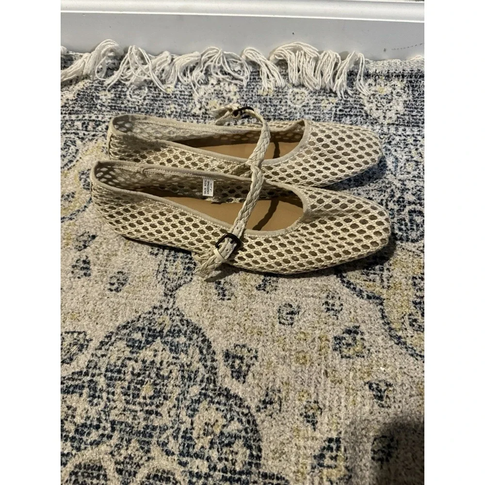 American Eagle Woven Maryjane Flats Beige Size 10 NWOT